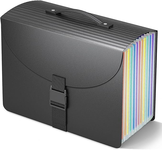 TCJ Expanding File Folders,Accordion File Organizer with Handle,13 Pockets Expandable Filing Folders,Tabs Included in Filing Box,Adjustable Strap,Bill Documents Organizer,A4/Letter Size - Image 1